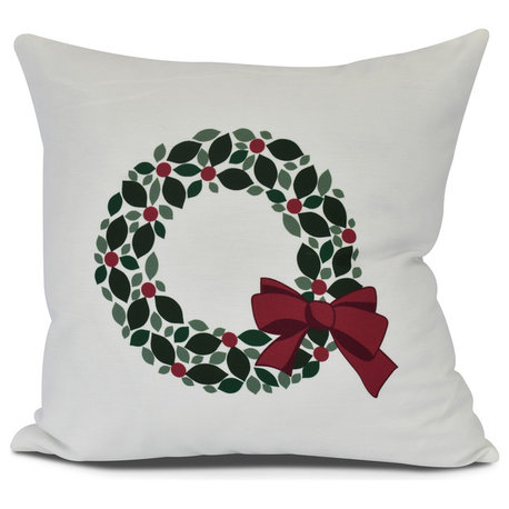 Holly Wreath, Floral Print Pillow, White, 26" x 26"