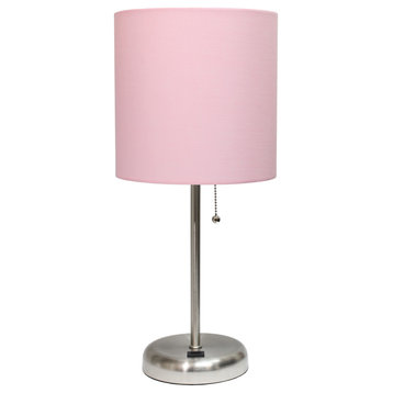 Limelights Stick Lamp With Usb Charging Port and Fabric Shade, Light Pink