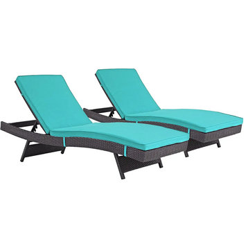 2 Pack Patio Chaise Lounge, Cushioned Seat With Adjustable Backrest, Turquoise