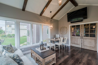 Inspiration for a mid-sized shabby-chic style vinyl floor and brown floor sunroom remodel in Chicago