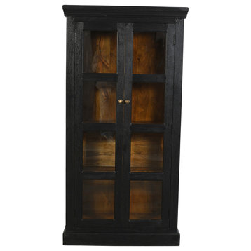 Peachtree 2-Door Mango Solid Wood Tall Glass Cabinet in Charcoal Finish
