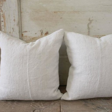 Pair of 19th Century Antique Linen Grain Pillows with Monograms