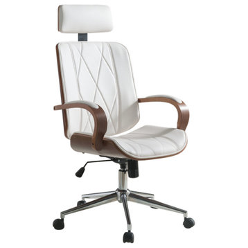 ACME Yoselin Office Chair, White PU and Walnut
