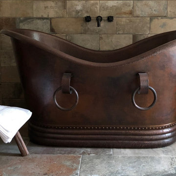 60" Hammered Copper Double Slipper Bathtub With Rings (BTDR60DB)