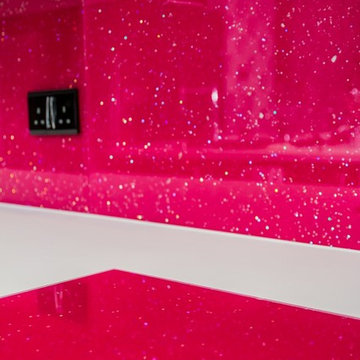 "PINK CANDY" glitter glass kitchen splashback