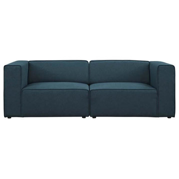 Gamine 2 Piece Upholstered Fabric Sectional Sofa Set, Blue