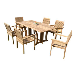 7-Piece Outdoor Teak Dining Set, 69' Table, 6 Leveb Stacking Arm Chairs Teak Deals