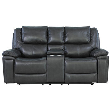 Aiden Leather Air Reclining Sofa With Console Loveseat, Dark Gray