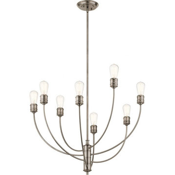 Mid Century Modern Industrial Eight Light Chandelier-Classic Pewter Finish