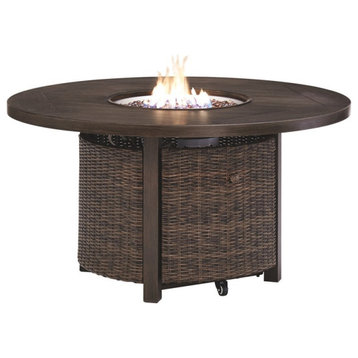 Afuera Living Outdoor Round Fire Pit Table in Medium Brown