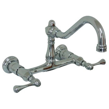 Traditional Bathroom Faucet, Curved Spout With Dual Lever Handles, Chrome