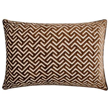 Brown Velvet 12"x20" Lumbar Pillow Cover Trellis Pattern Trellis Harmony