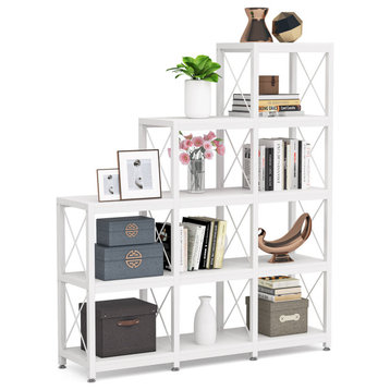 Tribesigns Ladder Bookshelf, Industrial 9 Cubes Bookcase, White