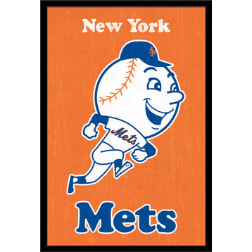 New York Mets Retro Logo Poster, Black Framed Version