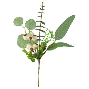 13" Eucalyptus Leaf and White Berry Floral Spring Pick