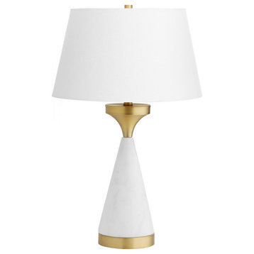 Solid Snow Table Lamp, 1-Light, White, Marble, Iron, White Linen Shade, 27.25"H