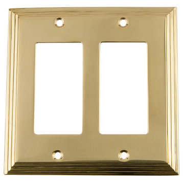 NW Deco Switch Plate With Double Rocker, Unlacquered Brass