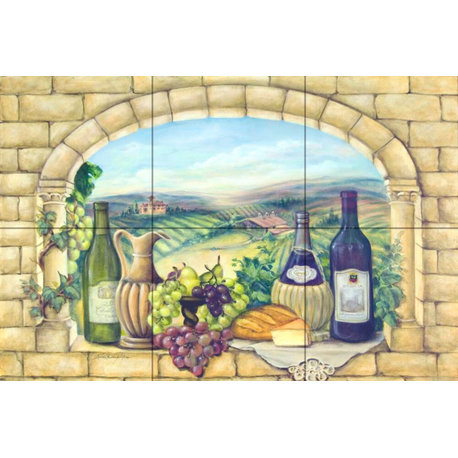 Tile Mural Kitchen Backsplash Tuscan Wine by Rita Broughton