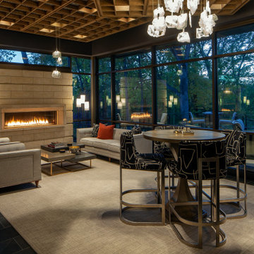 Glass Enclosed Recreation Room with Fireplace