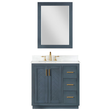 Gazsi Classic Blue Bathroom Vanity Set, 36", With Mirror