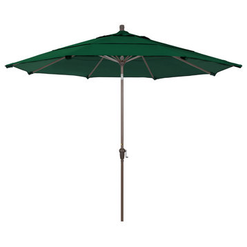 11' Champagne Auto-Tilt Crank Aluminum Umbrella, Hunter Green Olefin