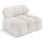 Meridian Furniture - Ames Boucle Fabric Modular Chair, Cream, Armless Chair - Introduce a touch of modern sophistication to your living area with the exquisite Ames Boucle Fabric Armless Chair. With plush cream boucle fabric and unique design, it will elevate the visual appeal of your living space. This elegant and captivating armless chair an be mixed and matched with other pieces from the collection to create an endless array of stunning looks. So, get ready to transform your living area into an inviting and stylish haven with the Ames Boucle Fabric Armless chair.