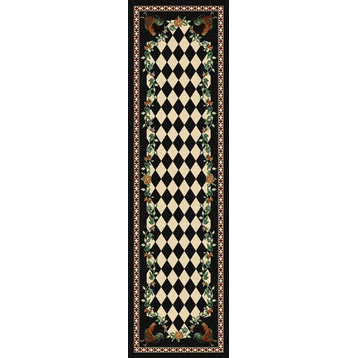 High Country Rooster Rug, Black, 2'x8', Runner