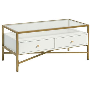 Sauder Harper Heights Glass Top Storage Coffee Table in White and Gold