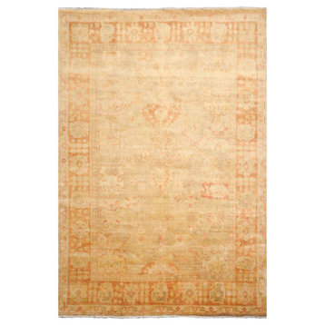 6'1''x9'1'' Hand Knotted Wool Oushak Oriental Area Rug, Tan Color