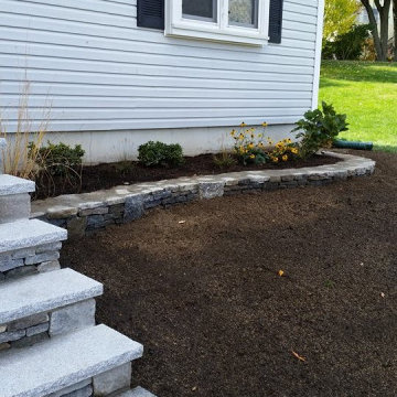 Stone Wall, Landscape Lighting, Walkway & Landing Project, Marlborough MA