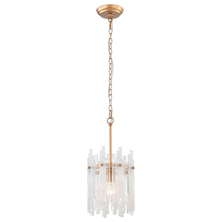 Eva 1 Light Clear Glass Bars Drum Chandelier, Shiny Bronze Finish