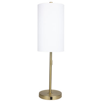 32" Gold Plated Table Lamp With USB Port & White Linen Shade
