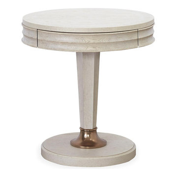 California Rustic White Oak 1 Drawer Round End Table
