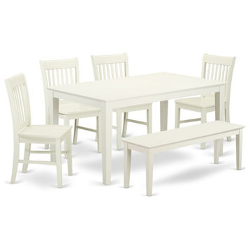 East West Furniture Capri 6-piece Wood Dining Table Set with Bench in White