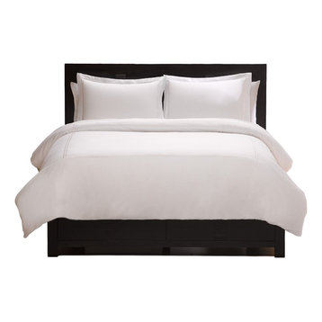 Satin Stitched 100% Cotton Percale Duvet Set, Full, Queen, White