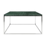 Gleam Square Coffee Table, Green Marble, Chrome Feet