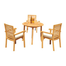 4-Piece Outdoor Teak Dining Set: 36" Round Table, 3 Hari Stacking Arm Chairs