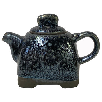 Chinese Jianye Clay Silver Black Glaze Decor Teapot Display Art Hws2671