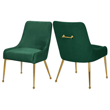 The Cue Dining Chair, Green and Gold, Pleated Velvet (Set of 2)