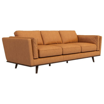 Augusta Modern Style Living Room Cushion Back Genuine Leather Sofa in Tan