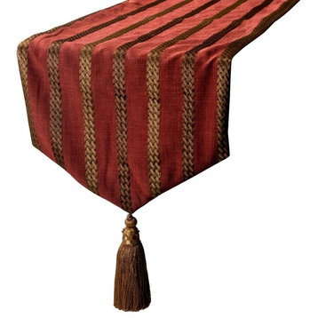 Linen Table Runner Rust Linen Fabric with & Tassels 14" x 90"-Sumac Stripe