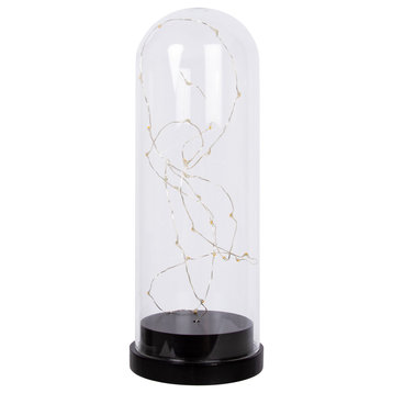 Glass Bell Jar With LED Starry String Lights, 12", Clear