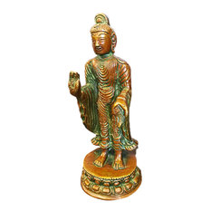 Standing Buddha Sculpture Handmade Brass Statue Indian Religious Idol Meditation