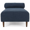 Holmwood Mid Century Modern Fabric Tufted Chaise Lounge With Bolster Pillow, Navy Blue/Natural Walnut