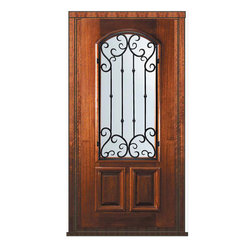 Prehung Single Door 80 Mahogany Valencia Arch Lite Wrought Iron - Front Doors