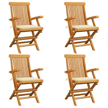 vidaXL 4x Solid Teak Wood Patio Chair with Cream Cushions Garden Lounge Seat