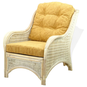 Jam Natural Rattan Wicker Handmade Chair White Wash color, Light Brown Cushion