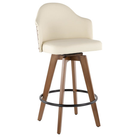 Ahoy Mid-Century Counter Stool, Walnut/Cream Faux Leather