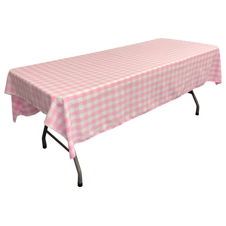 Polyester Gingham Checkered 60"x108" Rectangular Tablecloth, White and Pink