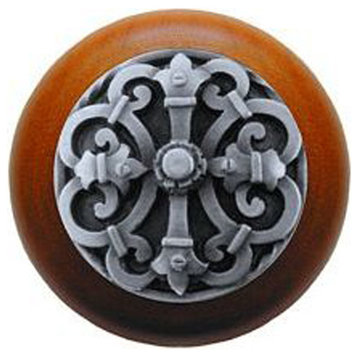 Chateau Cherry Wood Knob, Antique-Style Pewter